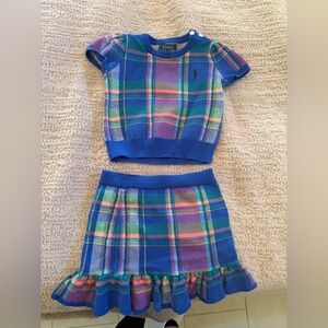 Toddler girls 2 pc plaid knit skirt set